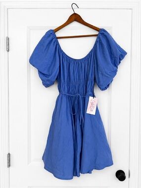 Crystal Doll NWT Blue Puff Sleeve Mini Dress Large Cottagecore Fit & Flare